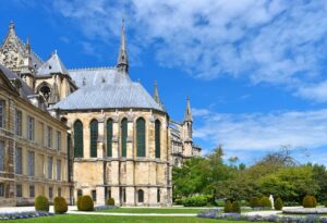 Cathedral of Reims and its garden in Champagne region 